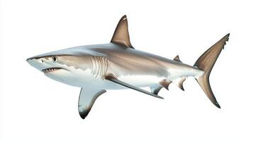 mackerel shark Lamna nasus is shown in isolation highlighting its streamlined body and sharp features. This representation emphasizes its beauty and power as a predator. photo