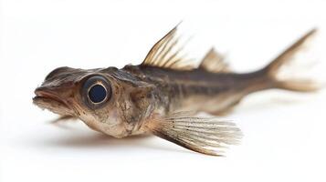 Lanternfish belonging to the Myctophidae family displays unique physical characteristics on a white background ideal for study or educational purposes. photo