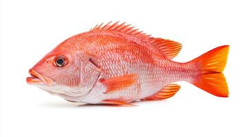 red snapper Lutjanus campechanus displays its striking red color and unique fin structure while resting on a clean white surface highlighting its beauty and detail. photo
