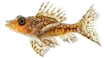 Sculpin belonging to the Cottidae family is presented isolated on a white background highlighting its distinctive physical traits and marine adaptations. photo