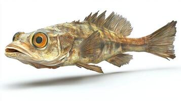 Four Eyed Fish is displayed prominently highlighting its distinctive eyes and body structure against a minimalistic background emphasizing its unique anatomy. photo