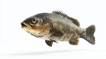 stunning representation captures a four eyed fish known for its distinctive vision displaying its unique anatomy and coloration prominently on a pristine white backdrop. photo