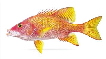 hogfish known for bright colors and unique shape is depicted in lifelike manner highlighting its scales fins and facial characteristics in a clean white space. photo