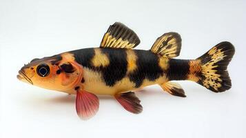 striking Kuhli Loach features vibrant colors and intricate patterns highlighting its beauty and uniqueness in a vivid clear setting. photo