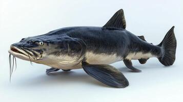 Mekong Giant Catfish known for its massive size and distinctive appearance is depicted against a clean white backdrop highlighting its notable characteristics. photo