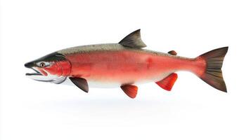 Pink Salmon glides through a bright pristine space showcasing its distinctive coloration and streamlined body representative of its species and habitat. photo