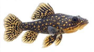 Royal Pleco swims gracefully displaying its intricate markings and vibrant colors against a pure white backdrop highlighting its features perfectly. photo
