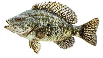 Tripletail fish known as Lobotes surinamensis is presented isolated on a white background highlighting its unique characteristics and textures in a realistic manner. photo