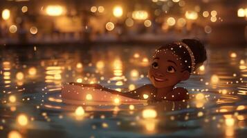 David watches Bathsheba as she bathes in a serene pool surrounded by enchanting lights reflecting a timeless romance and beauty in a biblical narrative. photo