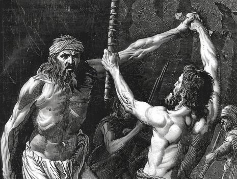 en un poderoso momento david confronta el imponente Goliat simbolizando el dificil Entre el débiles y el fuerte en antiguo Israel lleno con anticipación y tensión. foto