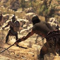 In an ancient setting a young warrior aims a sling at a towering opponent symbolizing the epic struggle between courage and power in biblical history. photo