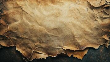 vintage style piece crumpled paper featuring slightly burnt edges rests on rustic background capturing a sense of nostalgia and artistic expression perfect for creative projects. photo