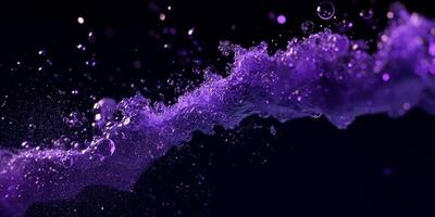 Glowing purple particles gather and flow in a mesmerizing wave, casting a gentle luminescence against the contrasting black backdrop, embodying ethereal digital artistry. photo