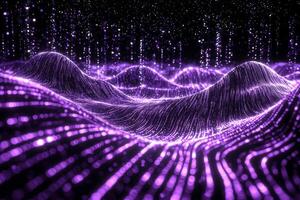 A striking arrangement of tiny purple dots scattered across a black canvas, connected by luminous lines that create an enchanting cosmic constellation pattern, inviting cosmic wonder. photo