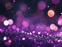 Small purple dots float chaotically against a dark background, glowing with varying intensity, creating a captivating cosmic atmosphere full of energy and intrigue. photo