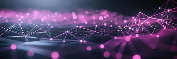 Vivid purple particles are elegantly arranged in a geometric formation, interconnected by luminous lines, evoking a sense of cosmic wonder and futuristic allure. photo