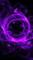 Dynamic purple particles spiral inward to form a captivating vortex, glowing intensely at the center and radiating cosmic energy throughout the dark background. photo