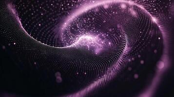 Softly glowing purple dots create a swirling spiral effect against a black background, embodying a captivating cosmic atmosphere with a minimalist touch. photo