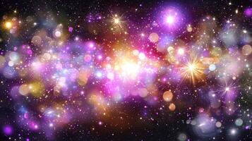 A mesmerizing array of purple dots radiates in a cosmic display, clustering into ethereal patterns that evoke the vastness of space. The glowing particles create a captivating celestial ambiance. photo