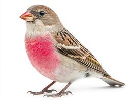 linnet stands proudly, its small body adorned with a striking red chest. This charming bird captures the essence of beauty in nature, alone in a bright, minimalist setting. photo