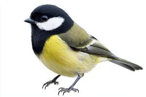 striking bird, the great tit, displays its vibrant yellow chest and distinctive black head while perched elegantly, highlighting its colorful feathers beautifully. photo