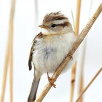 marsh wren sits quietly on a reed, displaying its distinctive brown plumage and rounded body, embodying the beauty of wetland life in serene solitude. photo