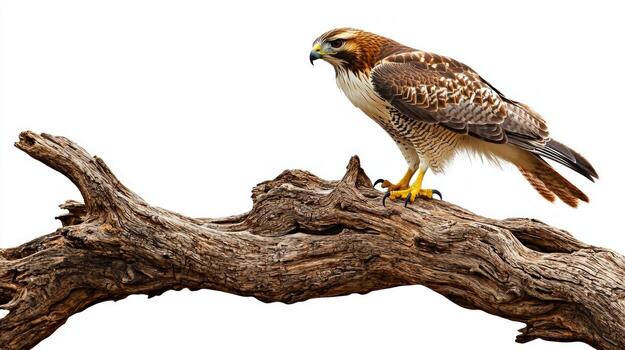 striking red-tailed hawk stands tall on a sturdy branch, showcasing its sharp talons and beautiful plumage, embodying the essence of nature's elegance. photo