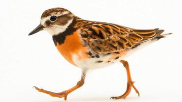 vibrant ruddy turnstone walks purposefully on its short legs, displaying its striking mottled plumage in a serene setting, perfect for birdwatching enthusiasts. photo
