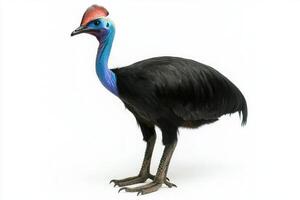 cassowary presents an impressive view with its striking helmeted head and powerful legs, epitomizing the beauty of avian diversity in a minimalist setting. photo