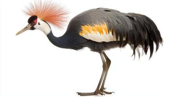 crested crane stands tall and proud, showcasing its striking crown of feathers and graceful, elongated neck, embodying the beauty of avian elegance. photo