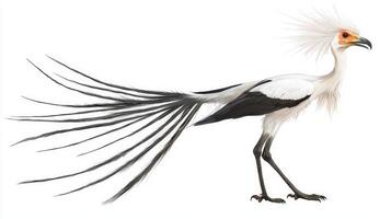 majestic secretary bird presents its unique features, including long legs and striking head feathers, in a minimalist setting, highlighting its natural beauty and elegance. photo