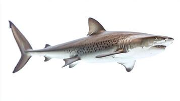 mackerel shark also known as Lamna nasus is displayed against a white background highlighting its unique shape coloration and characteristics emphasizing its aquatic elegance. photo