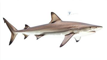 mackerel shark known scientifically as Lamna nasus is presented in isolation against a white backdrop highlighting its sleek body and unique characteristics. photo