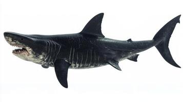 basking shark glides through tranquil waters showcasing its distinct features and enormous size surrounded by various fish breeds. photo