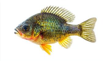 Bluegill fish known scientifically as Lepomis macrochirus displays vibrant colors and intricate patterns providing a clear look at its form and characteristics. photo
