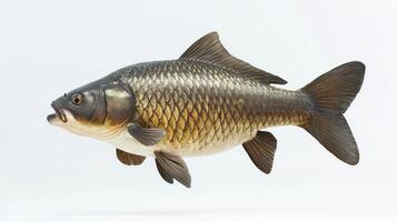 Bighead Carp swims elegantly displaying its distinctive large head vibrant scales and streamlined body. The brilliant colors create a striking visual. photo