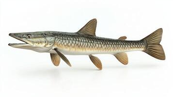 representation highlights the distinctive characteristics of a Gar Lepisosteidae emphasizing its streamlined body and sharp teeth. The fish is centered in the composition. photo