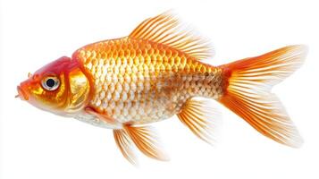 captivating goldfish displays its stunning golden orange hues and exquisite fin structure enchanting viewers with its tranquil presence. photo