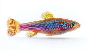 Killifish glides effortlessly through the water displaying its vivid colors and striking patterns. This species is known for its vibrant appearance and graceful movements. photo