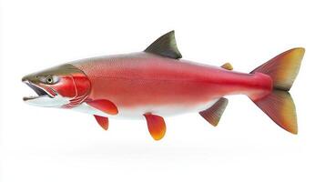 pink salmon distinguished by its striking coloration and unique physical characteristics is portrayed prominently against a clean white backdrop emphasizing its beauty. photo