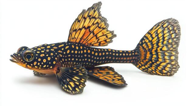 captivating Royal Pleco is highlighted against a white background displaying its intricate coloration and patterns reflecting its natural habitat qualities. photo
