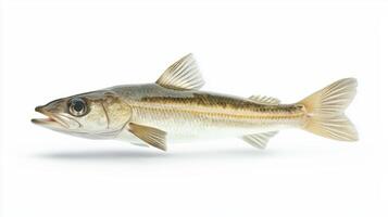 Whiting scientifically known as Merlangius merlangus is displayed prominently against a white background highlighting its unique features and details. photo