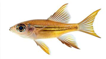 Cardinalfish belonging to the Apogonidae family displays its striking coloration and unique features against a clean white background highlighting its beauty. photo