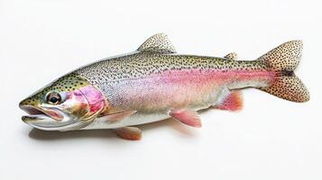 Rainbow Trout is displayed prominently illustrating its striking coloration and distinctive patterns. The fish is well preserved highlighting its natural beauty. photo