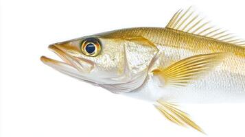 Snook fish Centropomus undecimalis displays its striking features and colors against a white background highlighting its unique characteristics in marine environments. photo