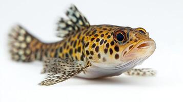 Leopard Bushfish gracefully swims showcasing its distinctive spots and vibrant colors. The sharp details highlight its unique features and lively character. photo