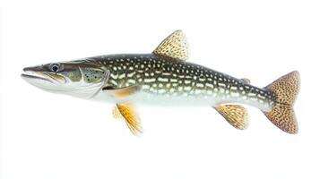 pike scientifically known as Esox lucius exhibits sharp lines and vibrant coloration highlighting its unique adaptations and characteristics in a clear isolated setting. photo