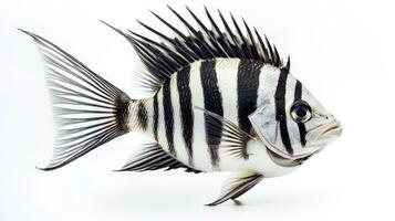Roosterfish known for its striking fin and bold stripes is captured in sharp detail highlighting its unique characteristics and aquatic beauty. photo