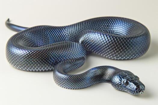 magnificent Boelens Python showcases its sleek iridescent black scales while coiled gracefully. Soft lighting enhances the beauty of this majestic reptile isolated on a white background. photo