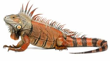 Cuban Rock Iguana displays its rugged scales and spiky crest while standing alert in a studio setting. The image emphasizes its unique reptilian traits and vibrant coloration. photo